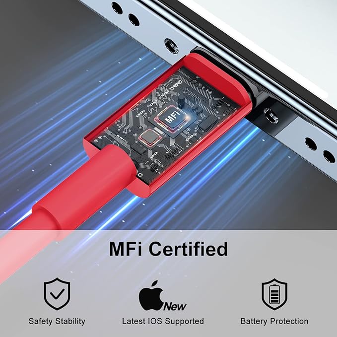 2Pack Red Fast Charger Cable 6ft [Apple MFi Certified], USB Type C to Lightning Cable 6 Foot Apple iPhone Charging Cord for Apple iPhone 14 13 12 Pro XR XS Max X 8 Plus