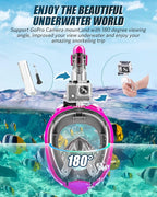 QingSong Full Face Snorkel Mask for Adults, Snorkeling Gear with Camera Mount, 180 Degree Panoramic View Snorkel Set Anti-Fog Anti-Leak