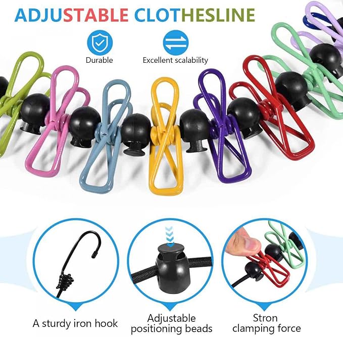 SenseYo Retractable Portable Clothesline for Travel with 22 Clothespins, Camping Clothes line for Indoor Outdoor Balcony Hotel Room Laundry Drying
