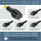 4 in1 NEMA 5-15P Extension Cord, Winxus 10FT NEMA 5-15P to 5-15R, 5-20R, 6-15R, 6-20R Adapter Cord, 15A to 20A AC Adapter Cable, 10FT 3 Prong Extension Cords
