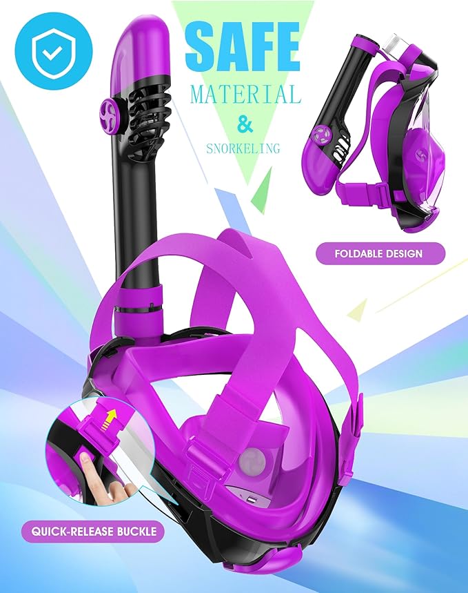 Greatever G2 Snorkeling Gear for Adults 2PCS, Full Face Snorkel Mask with Dry Top Snorkel,Anti-Leak & Anti-Fog Snorkel Mask Adult,Foldable Snorkeling Mask with Camera Mount mesh Bag