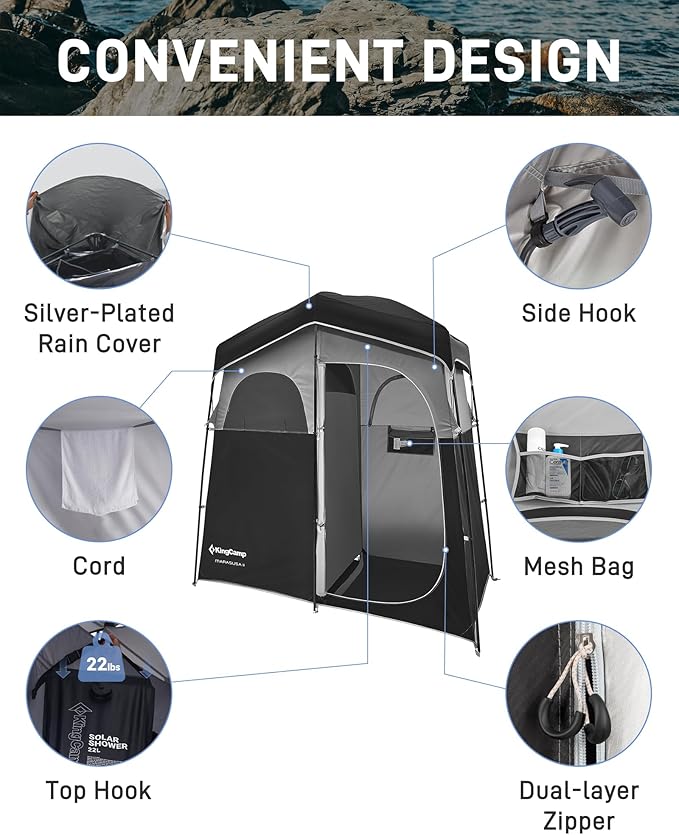 KingCamp Shower Tent, Portable Privacy Tent Outdoor Camping 1/2 Room Toilet Tents with Shower Bag & Dressing Room for Beach, Camping & Hiking