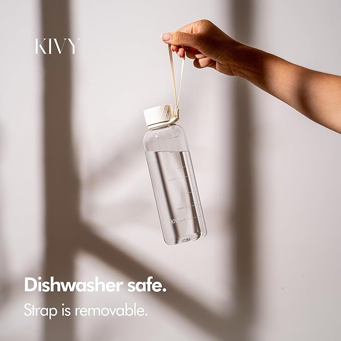 KIVY Slim Water Bottle 22oz [Lightweight & Shatterproof] Leak Proof Bottle for Women & Men - Clear plastic water bottle no straw - Dishwasher Safe Water Bottle BPA Free