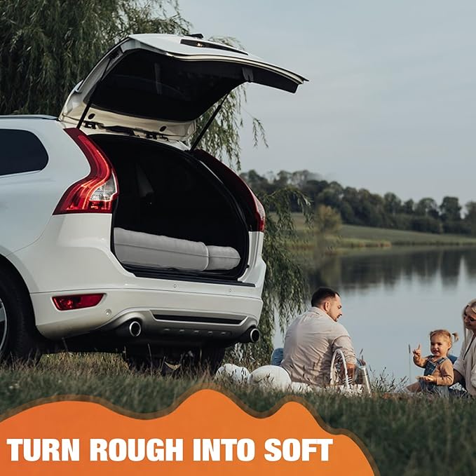 Car Air Mattress Bed: Inflatable Back Seat Air Mattress for Car, Thickened Camping Sleeping Pads with 2 Pillows & Air Pumps, Fits Sedan/Truck/SUV, Grey