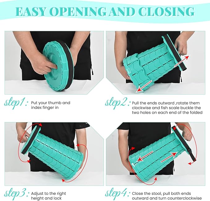 2 Pack Upgraded Collapsible Stool Folding Stool with Cushion,Retractable Folding Stool Max Load Capacity 400lbs, Portable Telescoping Stools for Camping Hiking Outdoor BBQ -Mint Green