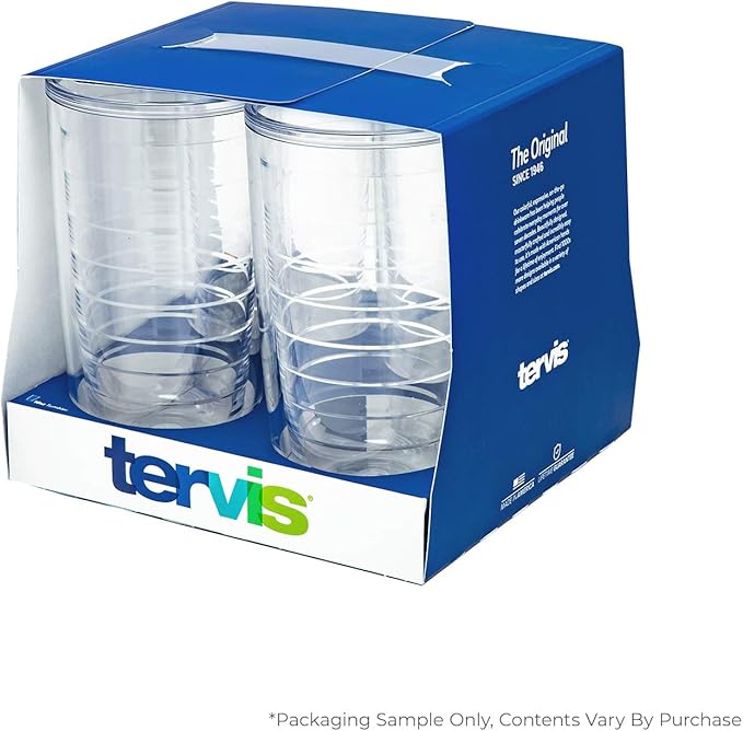 Tervis Clear & Colorful Tabletop Made in USA Double Walled Insulated Tumbler Travel Cup Keeps Drinks Cold & Hot, 16oz - 4pk, Clear