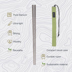 SANTTA Titanium Chopsticks with Travel Case - Ultralight and Reusable Chopsticks for Camping | 1 Pair Comes with Green Case
