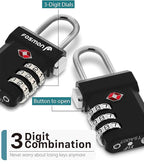 Fosmon TSA Approved Luggage Locks, Suitcase Travel Lock with Push Release Button for Extra Security, 3 Digit Combination Padlock for Gun Case Backpack Zipper Anti Theft Gym Locker - Black, 3 Pack