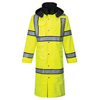 UH447 Waterproof Reversible Raincoat Hi Vis Reflective Long Safety Rain Jacket Yellow/Black, Large