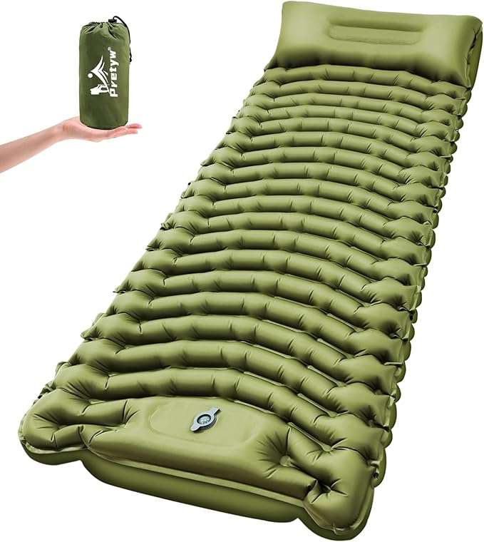 Sleeping Pad for Camping - Ultralight Camping Mattress with Pillow, Built-in Foot Pump, Compact Inflatable Portable Mat for Backpacking, Hiking, Car Traveling, Beach, Tent