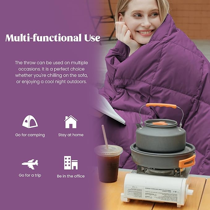 puredown® Lightweight Packable Couch Throw Soft Feather Down Throw Blanket for Indoor and Outdoor Use, 50"X70", Purple