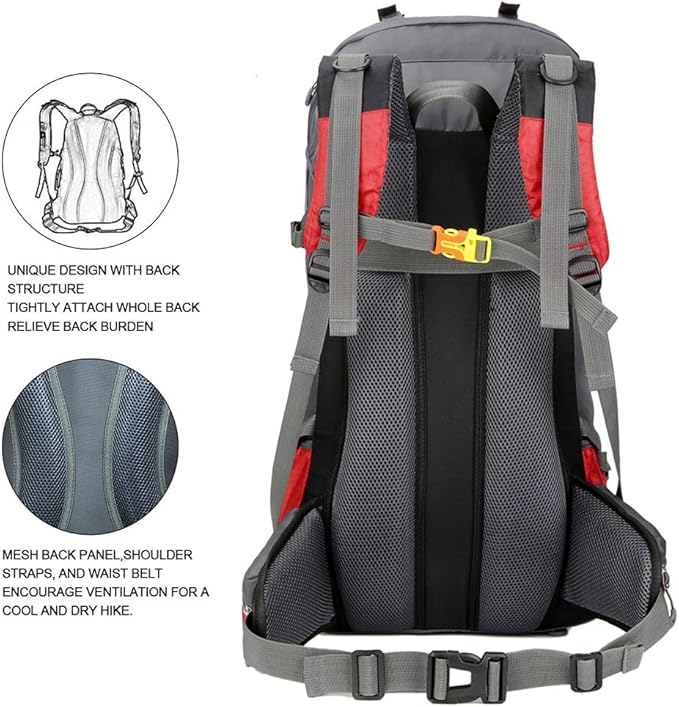 Bseash 60L Waterproof Hiking Camping Backpack with Rain Cover, Large Outdoor Sport Travel Daypack Rucksack for Climbing