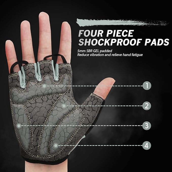 Bike Gloves for Men Women with Anti-Slip Shock-Absorbing Pad, Light Weight Half-Finger Cycling Gloves