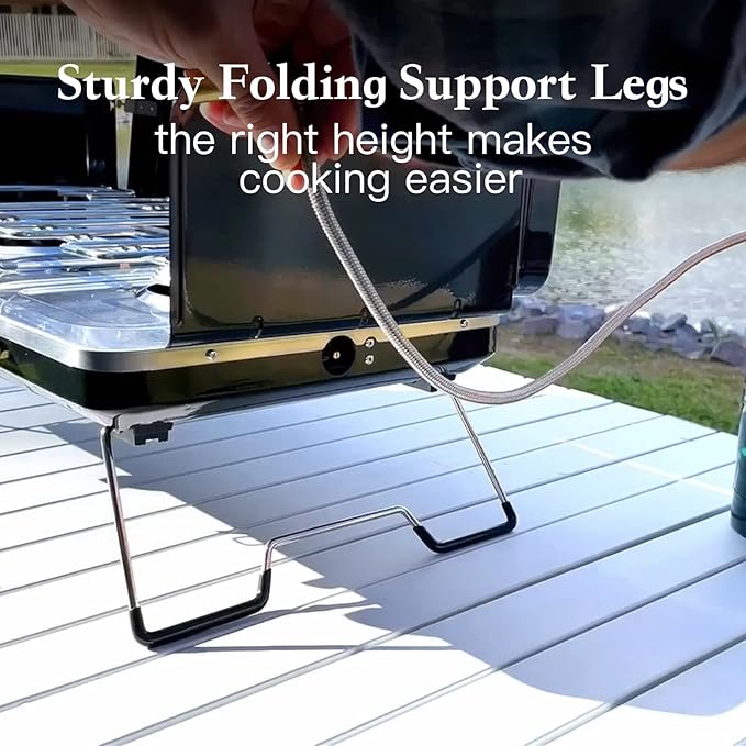 Camping Stove, 2 Burners Portable Propane camp Stove with Regulator, Integrated Igniter & Stainless Steel Drip Tray & Built-in Handle & Foldable Legs for Outdoor Cooking and Travel-20000 BTU