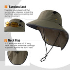 TOP-EX M/L/XL/XXL Unisex Mens Sun Hat with Neck Flap Sunglass Lock UPF 50 Wide Brim Fishing Hats Waterproof & Packable