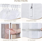 Univivi Premium Cotton Garment Bags for Hanging Clothes and Storage, 60 Inch Washable Dress Bags for Gowns Long, Full Zipper Dust Cover with Extra Large 10" Gusset & Clear Window - 2 Pack