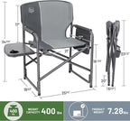 TIMBER RIDGE Aluminum Oversized Camping Chair, Lightweight Portable Directors Chair with Side Table Detachable Side Pocket for Outdoor Camping, Lawn, Picnic, Support 400lbs Gray