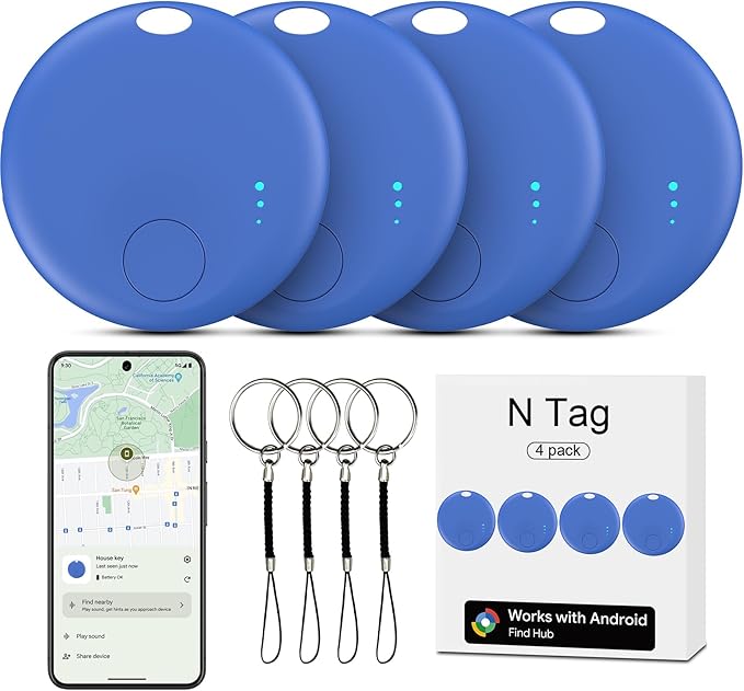 Tracker Tag for Android or iOS, Tracker Tags-4 Pack Smart Tag, Dual System Both iOS and Android Tracker Tags, Apple Find My or Google Find Hub App, Keys Finder Item Locator for Wallets (Blue)