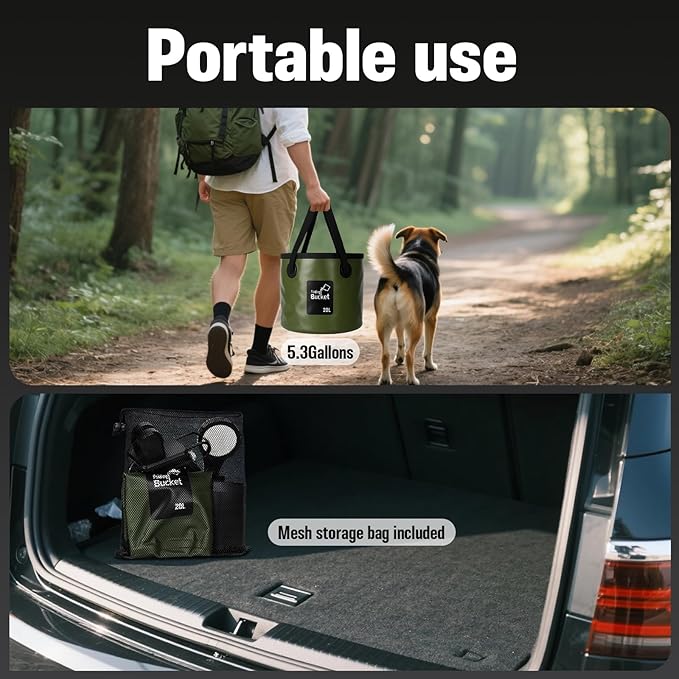 Portable Shower for Camping, 6000mAh Rechargeable Camp Shower Pump with Large Capacity Foldable Bucket, Filtered Shower Head, Outdoor Camping Shower Kit for Travel, Pet Bath, Car Washing