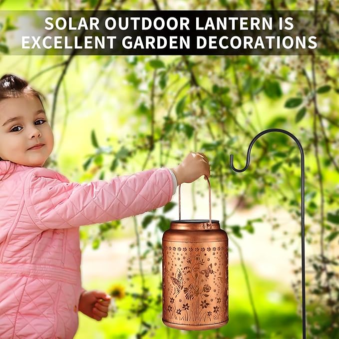 Solar Lanterns Outdoor Waterproof Hummingbird Garden Decor Christmas Gifts for Women Mom Grandma Hanging Lights Metal Solar Decoration Outside for Yard, Patio,Backyard(Butterfly and Sunflower)