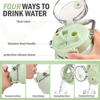 BLUEGO 84oz Water Bottle Glass with Stainless Steel Handle Large 2.5l Water Bottle with Time Markers and Silicone Sleeve Half Gallon Water Jug BPA Free for Gym Daily Use, Light Green