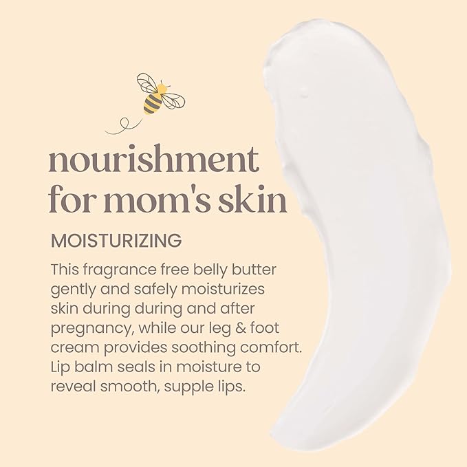 Burt's Bees Mama Gift Set, Includes Lip Balm, Leg and Foot Cream, and Belly Butter, Natural Origin Skin Care, 0.15 oz./3.38 oz./6.5 oz.