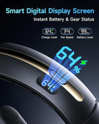 SWEETFULL Neck Fan, 3 Turbo Portable Fans with Neck Support, 4 Speed & LED Display, 5200mAh Rechargeable Personal Fan, Hand-Free Wearable Bladeless Cooler, Gift for Travel Birthday, Men, Women (Black)