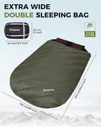 KingCamp Double Sleeping Bag for Adults, Queen Size 2 Person XXL Flannel Sleeping Bag, Waterproof Lightweight Flannel Quilt with 2 Pillows, Perfect for Couples Family Camping Hiking