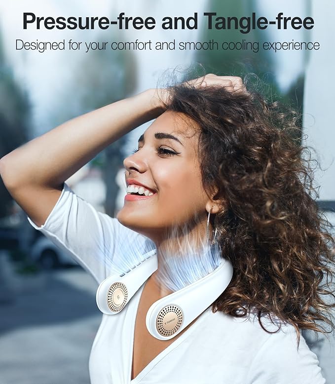 TORRAS COOLiFY [All-New, Upgraded Powerful Airflow] Industry-First Portable Neck Fan - Rechargeable, 360° Airflow, Hands-Free Bladeless Cooling, For Yard Work, Indoor, Outdoor Use - Elegant Ivory