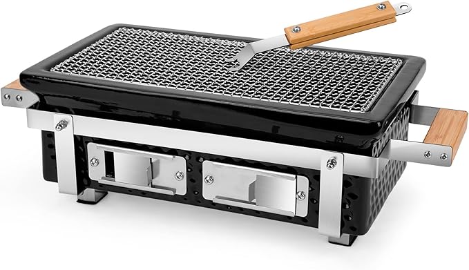 Onlyfire Charcoal BBQ Grill Hibachi Grill with Grid Lifter, Portable Yakitori Grill with Stainless Steel Grate, Barbecue Stove for Outdoor Camping Picnic Patio Backyard Cooking, GS306