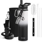 Insulated Water Bottle 24oz, Triple Wall Vacuum Stainless Steel (Cold for 48 Hrs, Hot for 24Hrs), Leak Proof & Non-BPA, 24oz Hydro Water Flask with Paracord Handle & Straw Spout Lids