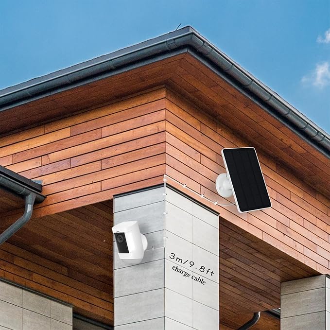 3-Pack 5W Solar Panels for Security Cameras with 360° Adjustable Mounting - IP65 Waterproof - 9.8 Ft Charging Cable - Micro USB & USB-C & DC3.5mm Ports
