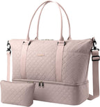 HOTOR Travel Duffel Bag - Weekender Bags for Women, Gym Tote Bags with Shoe Compartment, Carry On Overnight Bag with Toiletry Bag for Travel Essentials and Travel Accessories, Pink, 13.4"×17.3"×7.9"