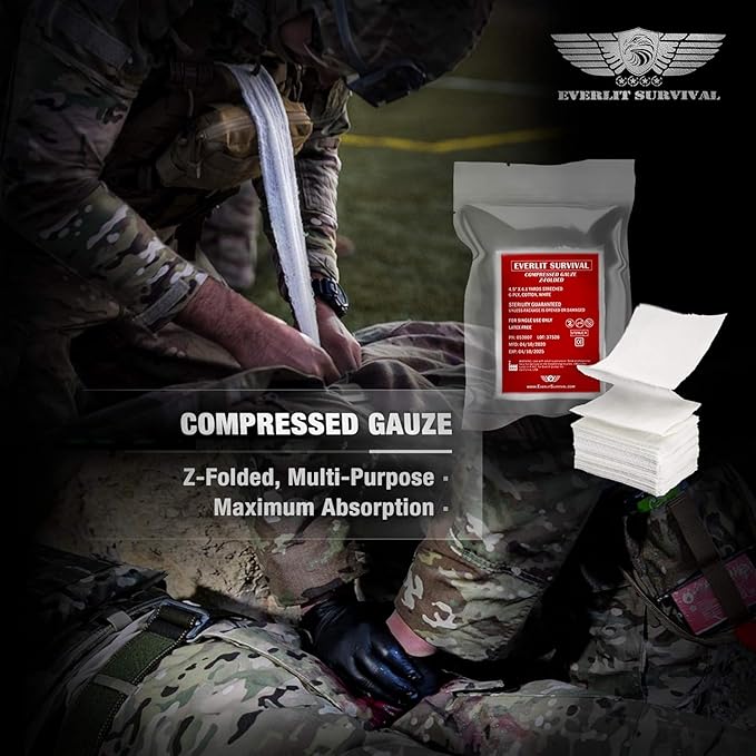 EVERLIT Trauma Pak, with CAT GEN-7 Tourniquet QuikClot Hemostatic Dressing Rolled Gauze Mil-Spec Military Tactical Bleeding Control Supplies (Advanced)