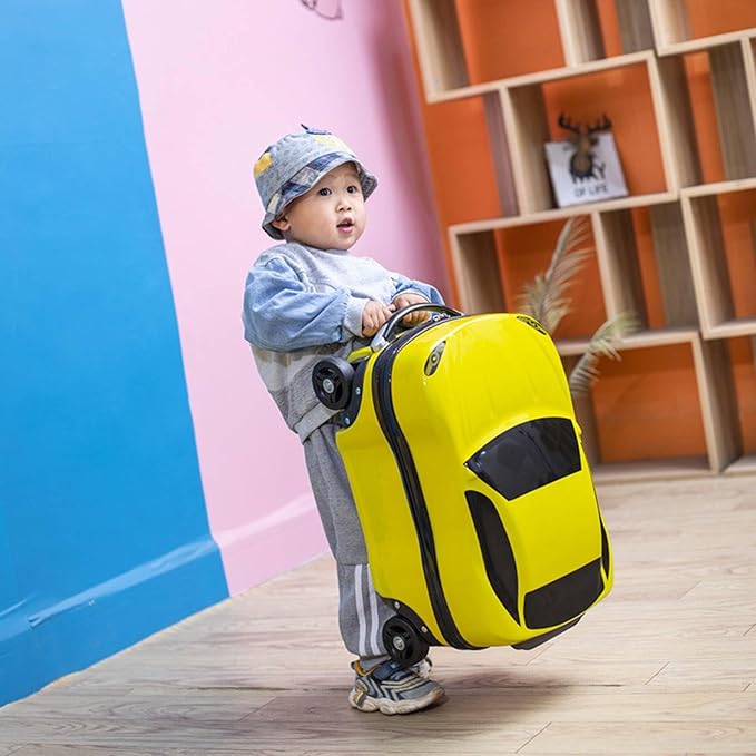 Kids Car Shaped Luggage Telescopic Handle Child's Sit on Suitcase Lightweight 3D Cartoon Car Suitcase for Young Children, Vacation, Airport, Purple