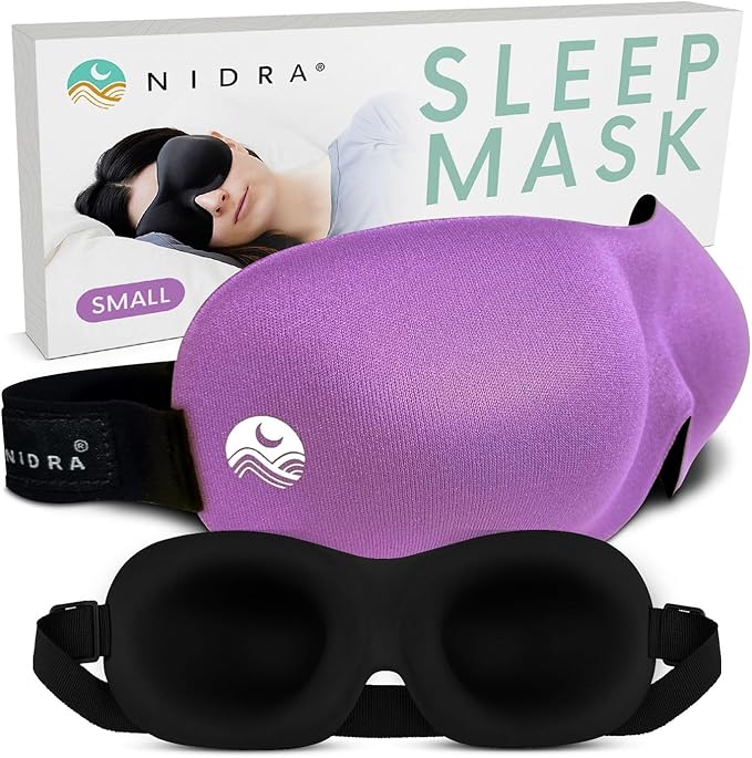 Nidra Contoured Sleep Mask for Side Sleepers – Zero Pressure Fit, Light Blocking Eye Shade for Sleeping & Travel – Purple, Small Size
