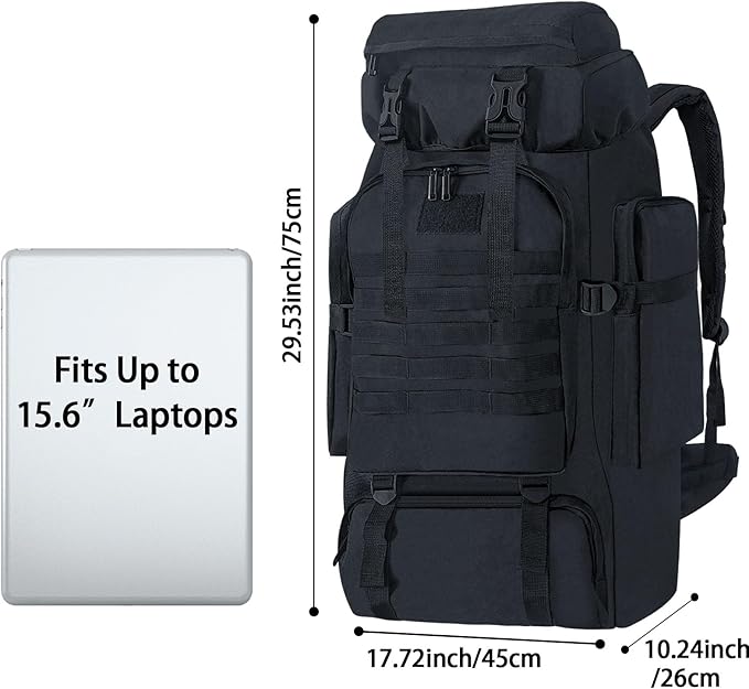 80L Hiking Backpack Camping Travel Daypack Waterproof Adjustable Extra Large Backpack Climbing Trekking Outdoor Sport Bag Molle Rucksack for Men Women (Black)