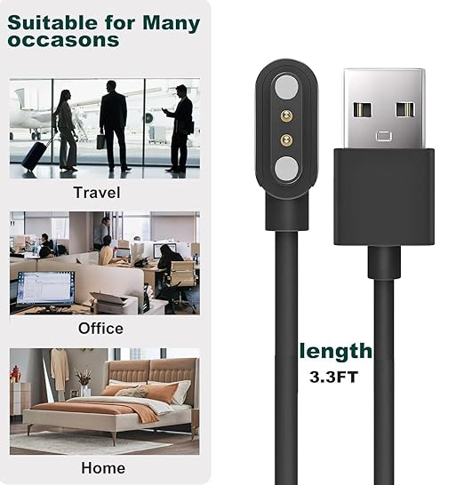 Magnetic Charger Cable for 3Plus Vibe Plus/Vibe +/Vibe Lite/Vibe Pro/Vibe+ Gen 2/Vibe Plus Gen 2 Smart Watch, 3.3FT Replacement High Speed USB Charging Cable Cord for 3Plus Vibe Plus Smartwatch, Black