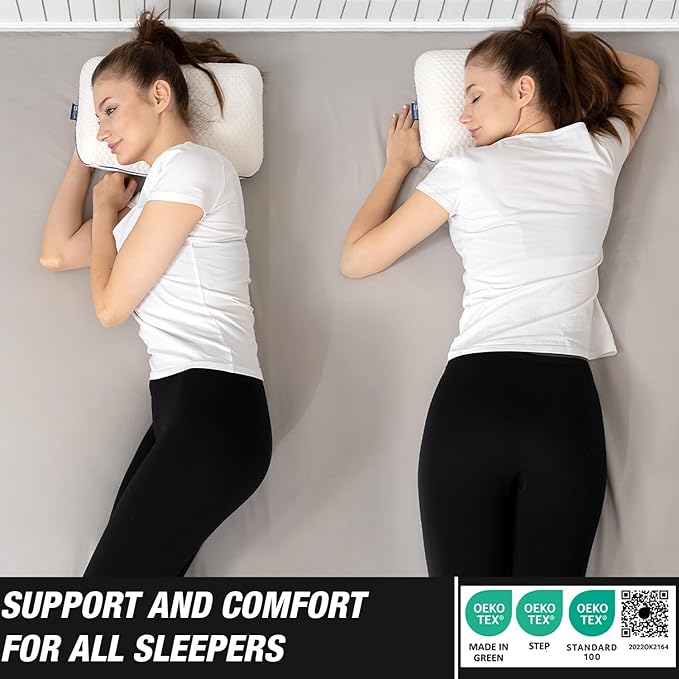 Travel & Camping Comfortable Memory Foam Pillow – Easy to Carry Portable Bag – Temperature Regulating Pillow Case - Perfect for Travelling (White)