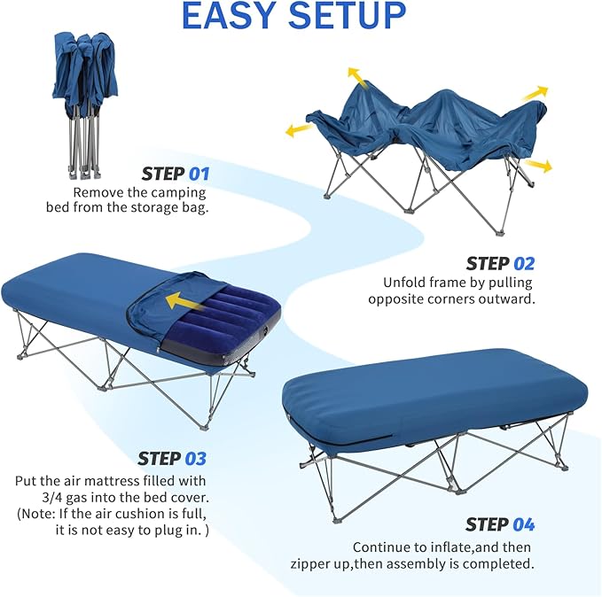 KAMPKEEPER Camping Cot,Camping Cots for Adults,Folding Camping Cot with Inflatable Air Mattress and Carry Bag,for Outdoor Travel Camp Beach Vacation (not Included The Airpump)