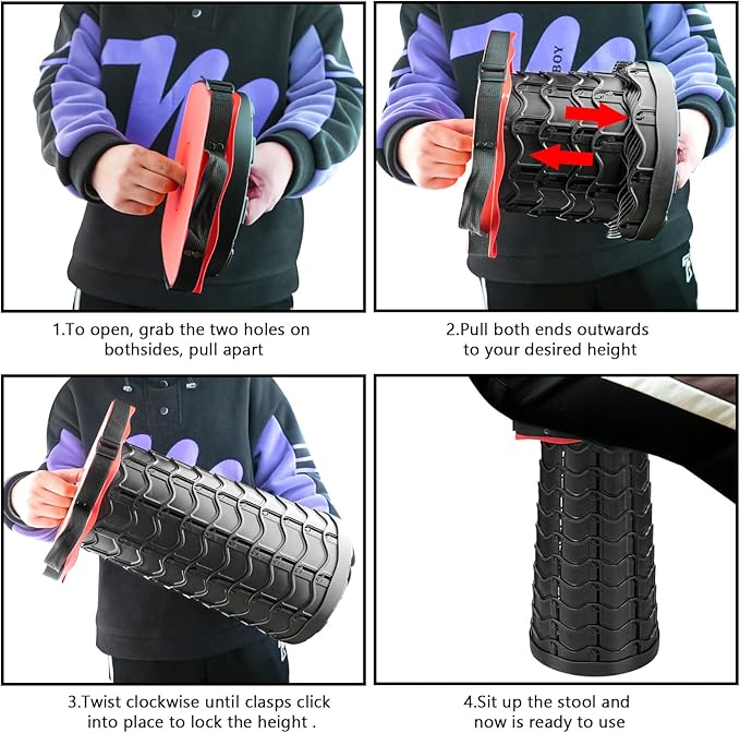 Upgraded Folding Stool Heavy Duty 550lbs Load Capacity Collapsible Portable Sturdy Telescopic Stool for Camping Travel Hiking (Red)