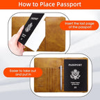 WALNEW Passport Holder for Travel, RFID Passport Cover Wallet for Women Men, PU Leather Passport Book Card Holder Case with Pen (Elastic Band Closure, AA-Brown+Blue)