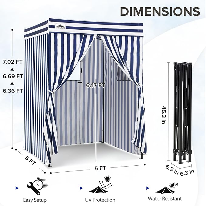 EAGLE PEAK Flex Compact 5x5 Pop-up Canopy Changing Room, Portable Privacy Dressing Room for Indoor Fashion Photoshoots, Camping, or Pool, White/Blue