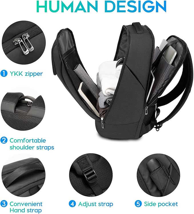 FUTURE AESTHETICS Business Smart Backpack Waterproof for women,men,Fight Approved Durable Backpack suitable as overnight and travel backpack (Black)