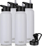 HASLE OUTFITTERS 40oz Stainless Steel Water Bottle, Vacuum Insulated Double Walled Leak Proof Sports Water Bottle with 2 Lids (Straw and Spout Lid) Thermo Mug Keep Cold and Hot(White,4)