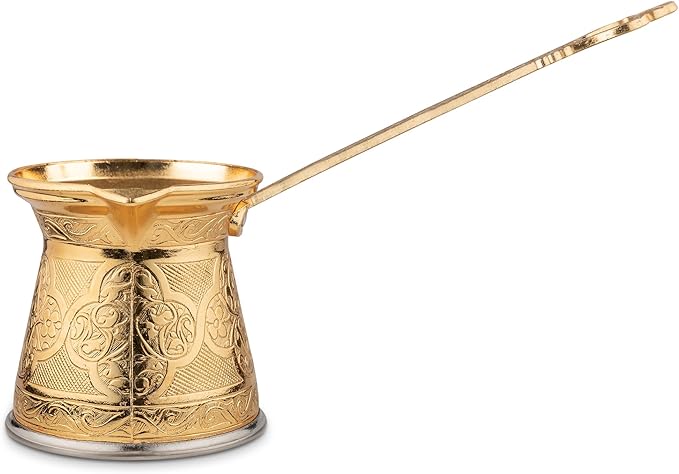 Alisveristime Authentic Turkish Coffee Pot, Handmade Cezve/Ibrik, 3.14-Inch Width, 3.14-Inch Height - 13.52 Ounce Enhance Your Coffee Experience Now! (4 Cup) (Gold)
