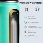 koodee Small Water Bottle 12 oz Stainless Steel Vacuum Insulated Wide Mouth Water Flask with Leakproof Spout Lid (Teal)