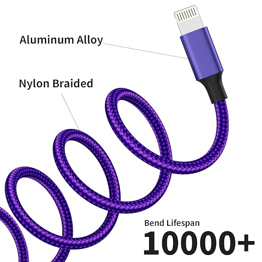 Multi Charging Cable(2Pack 4FT), Nylon Braided 3 in 1 Universal Charger Cable Multiple Charger Cord with Type-C/Micro USB and IP Port, Compatible with Most Cell Phones（Purple）
