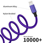 Multi Charging Cable(2Pack 4FT), Nylon Braided 3 in 1 Universal Charger Cable Multiple Charger Cord with Type-C/Micro USB and IP Port, Compatible with Most Cell Phones（Purple）