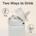 32 oz Insulated Water Bottle with Straw: Meoky Stainless Steel Metal Water Bottle with 2-in-1 Lid - Leak Proof, Cold for 24 Hours, Protective Silicone Base, BPA-Free for Sports Gym, Ivory